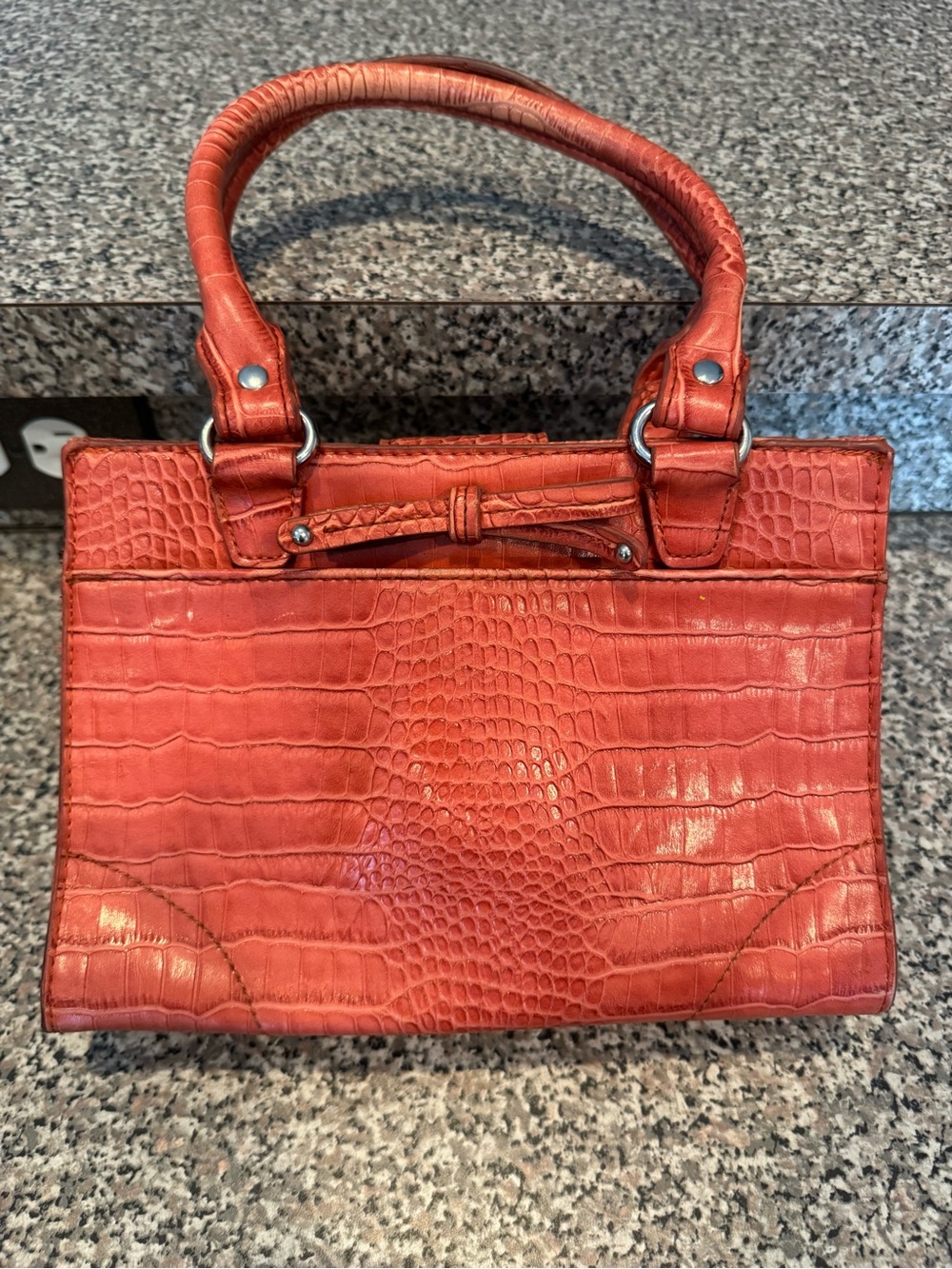 Bueno Croc-Embossed Red Top-Handle Satchel